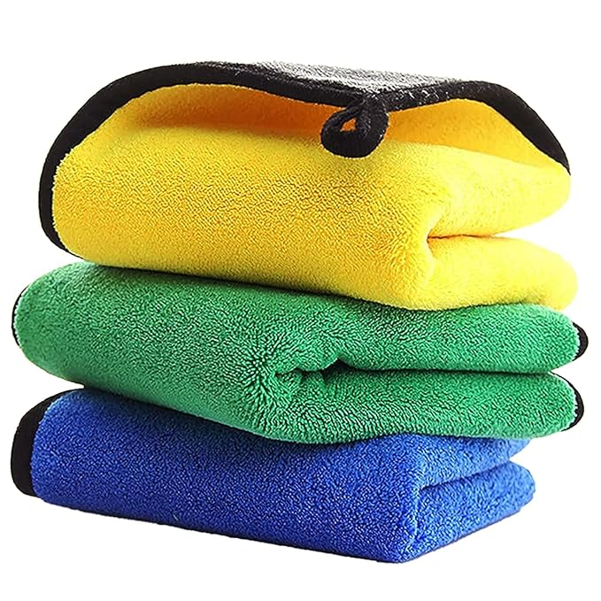 UCRAVO Microfiber Cloth 30x40 cm Thick Lint & Streak-Free Multipurpose Cloths Automotive Microfiber Towels for Car Bike Cleaning Washing, car Cleaning Accessories (Pack of 3)