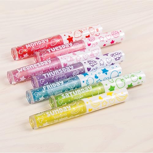 Miniatura 6 de Make It Real 3C4G 7 Days Glitter Lip Gloss - Juego de brillo labial saborizado para niñas, fresa, frambuesa, vainilla y mucho más. - Kit de brillo