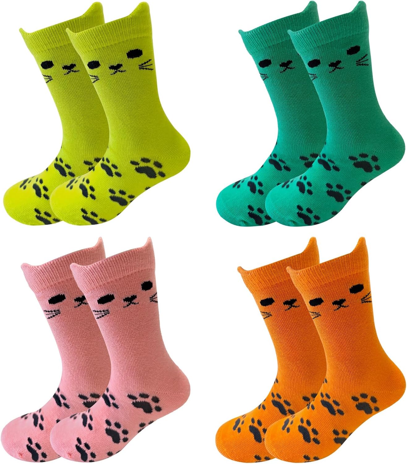 MINI PANDA 8 Pairs Girls' Novelty Socks,Cute Cat and Panda Crew Socks