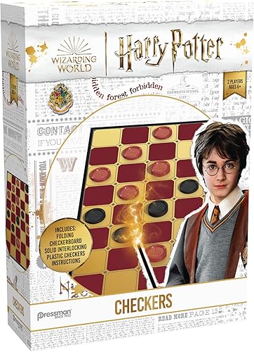 Pressman Harry Potter Checkers – Tablero de ajedrez plegable de colores especiales y piezas de ajedrez entrelazadas – A partir de 6 años, 2 jugadores