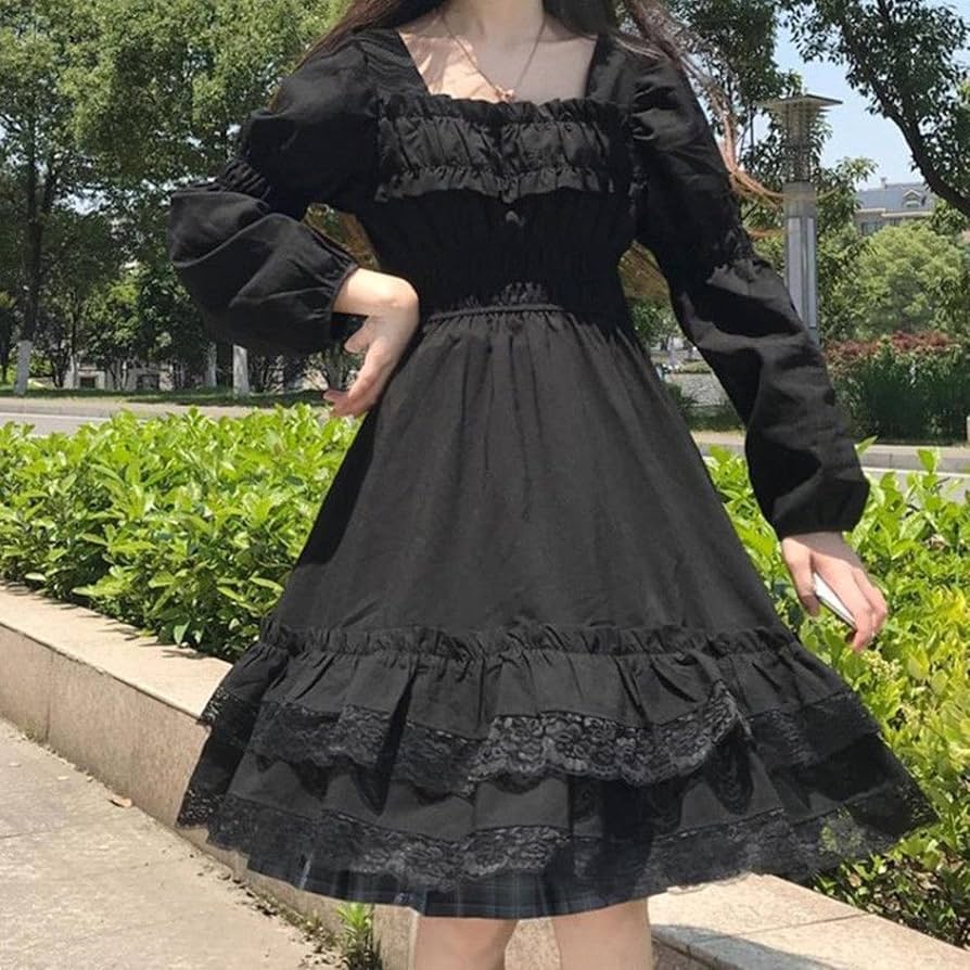 Black Punk Fairy Grunge Mini Lace Dress Women Harajuku Kawaii