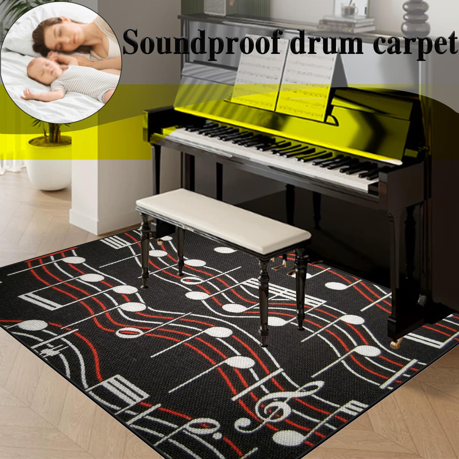 Schlagzeug Teppich Schallschutzmatte Schlagzeugteppich Schallschutz Drum-Matten-Teppich Schalldicht Teppiche Drum Matte Drumteppich Musikinstrumentenmatte 140 x 90 cm