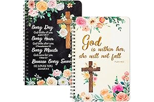 2 Pack A5 Floral Cross Inspirational Spiral Notebooks
