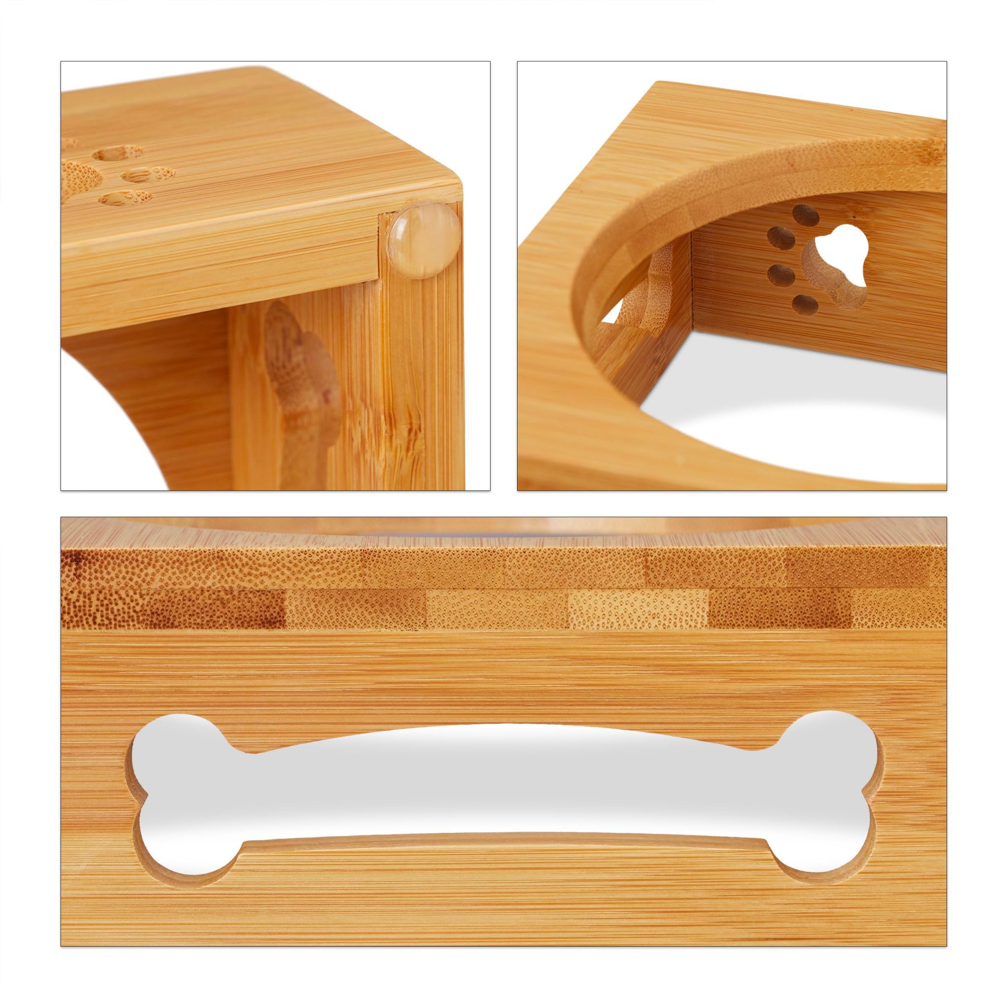 Casa Vivente Personalisierte Futterbar für Hunde, Wassernapf und Futternapf aus Edelstahl, Erhöhter Napf für kleine Hunde, mit Namensgravur und Holzoptik