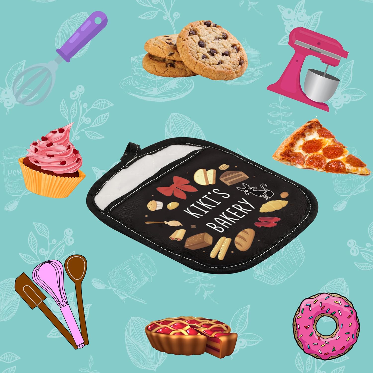 WCGXKO Movie Merch Gift Magic Delivery Service Cartoon Lover Oven Mitt Pot Movie Inspired Gift (Kiki's Bakery)