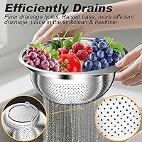 Vista 5 de Colander, Stainless Steel Colander for Kitchen, 3Pcs Kitchen Gadget Food Strainer Basket with Handle, Kitchen Strainer Colanders Bowl for Pasta