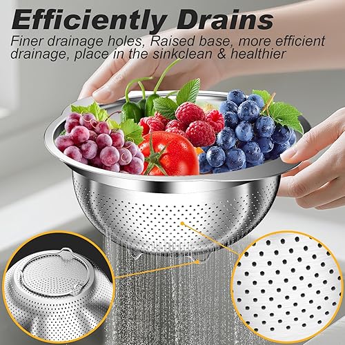 Miniatura 5 de Colander, Stainless Steel Colander for Kitchen, 3Pcs Kitchen Gadget Food Strainer Basket with Handle, Kitchen Strainer Colanders Bowl for Pasta
