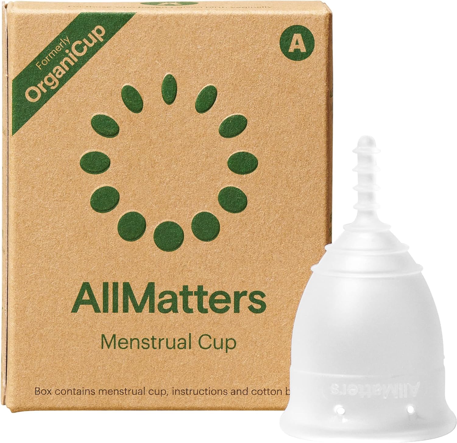 OrganiCupMenstrual Cup by AllMatters - Size A/Small - Reusable Period Cup - Pad and Tampon Alternative - Light to Heavy Flow - Not Offered in California