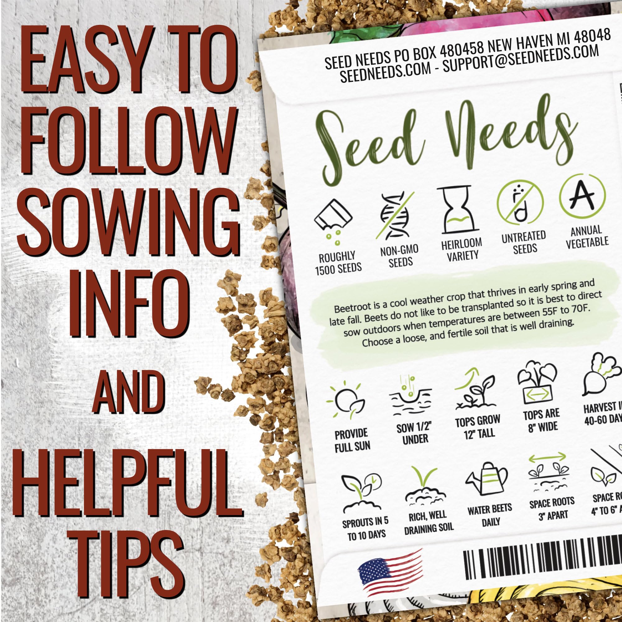 Seed Needs Rainbow Beet Seeds for Planting 8 Varieties | 1,500+ Heirloom Seeds Beet Beta Vulgaris Non GMO Untreated | Great Home Garden Favorites Vegetable Beet Seed | Bulk