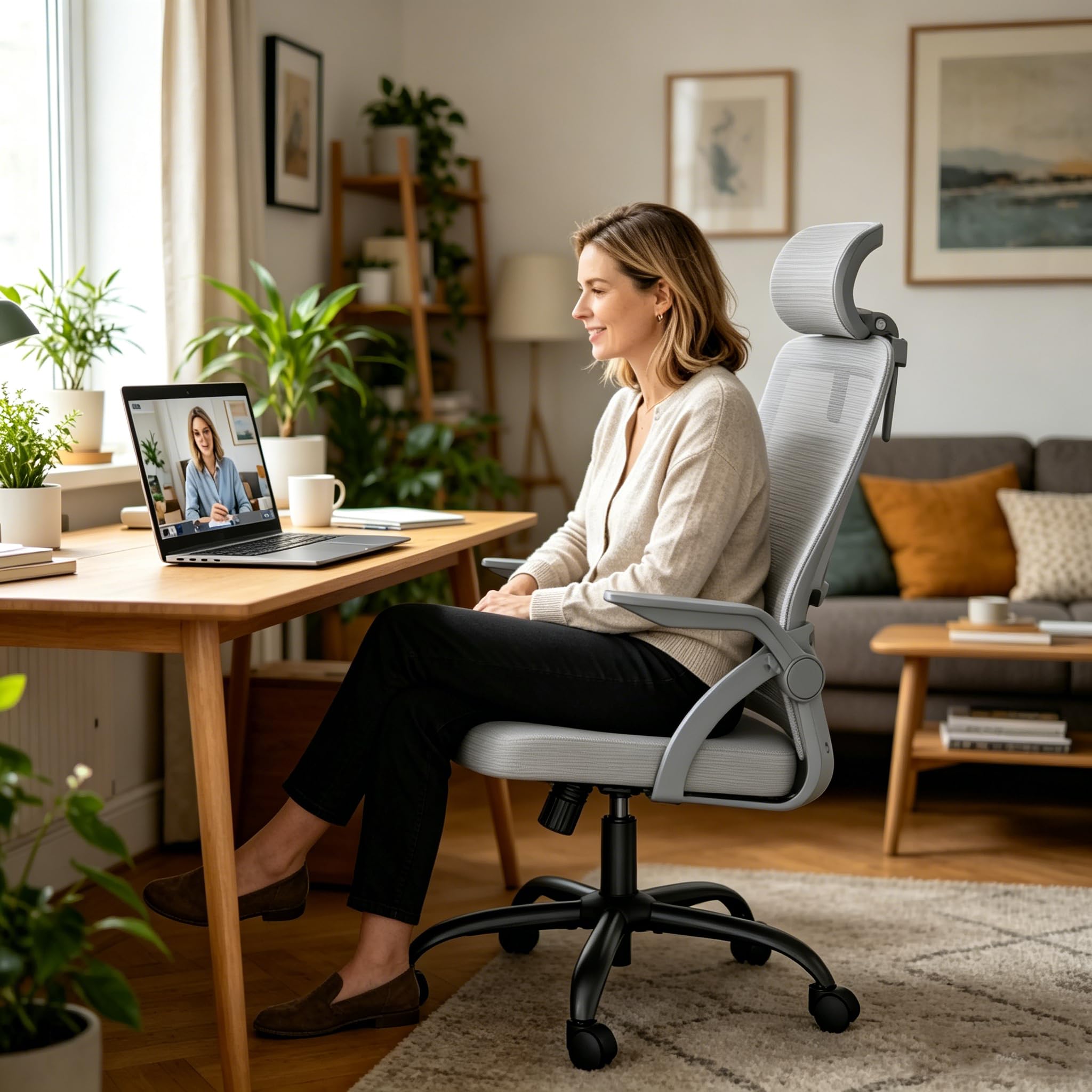 Chaise de bureau ergonomique pour soulager le dos avec appui-tête 4D ajustable