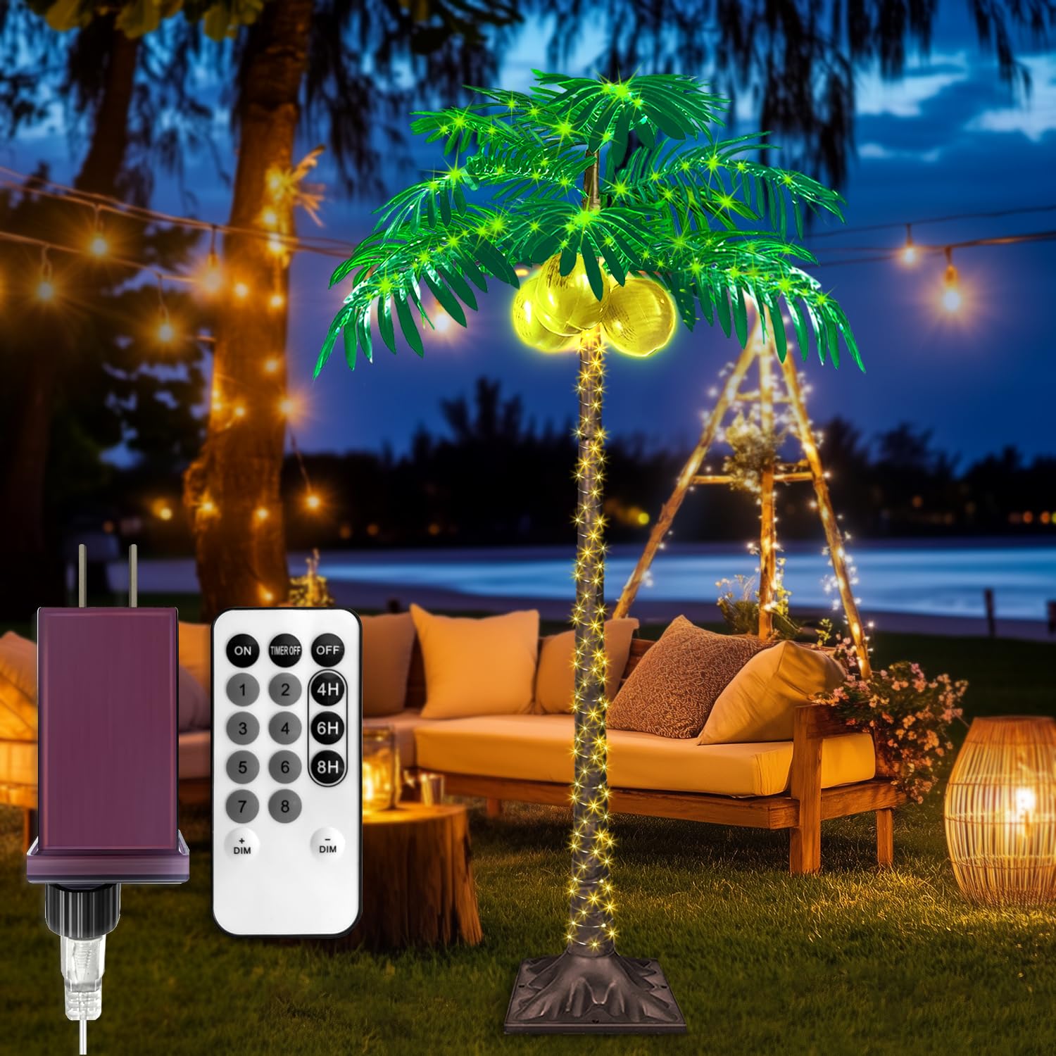 Palmier LED de 1,5 m idéal pour créer une ambiance tropique sur votre terrasse