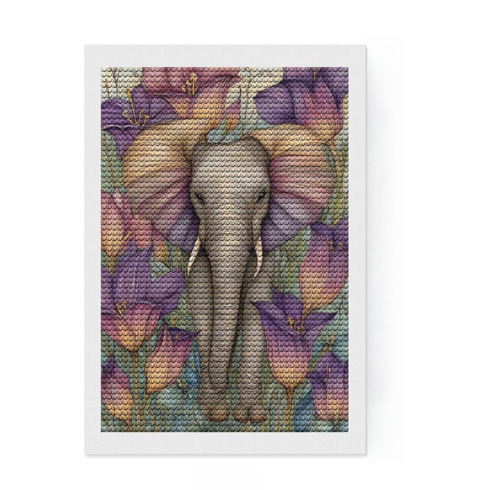 Junmoney Elephant in Bloom -1 Full Drill Diamond Painting Kit 8"x12", Winter Craft, Modern Decor, for Women, Relaxing Handmade Project