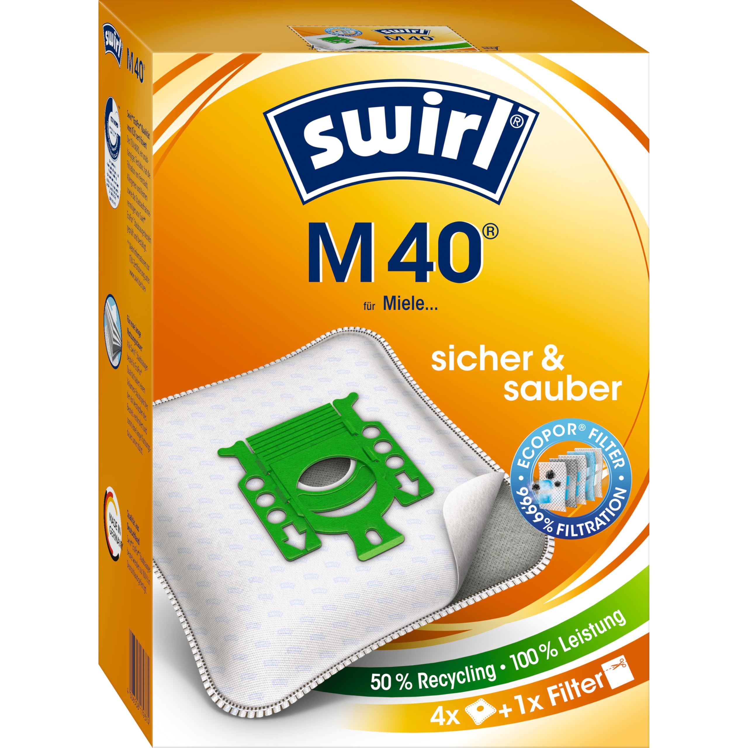 Swirl M 40 EcoPor Staubsaugerbeutel (4 Beutel), reißfeste 