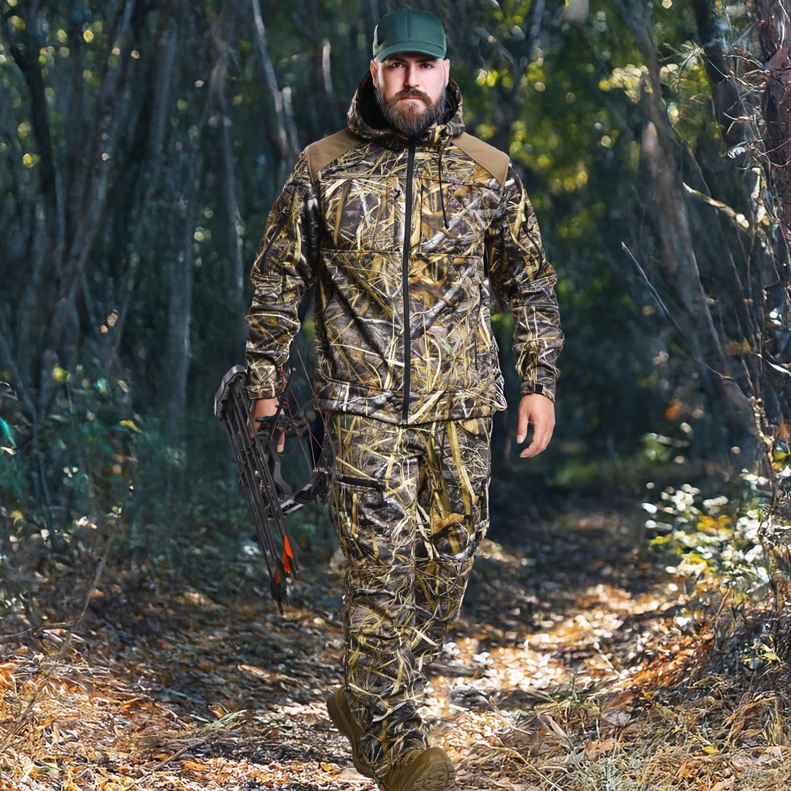 VOTAGOO Giacca da caccia silenziosa Softshell foderato in pile mimetico abbigliamento abbigliamento abbigliamento con cappuccio cappotto per uomo
