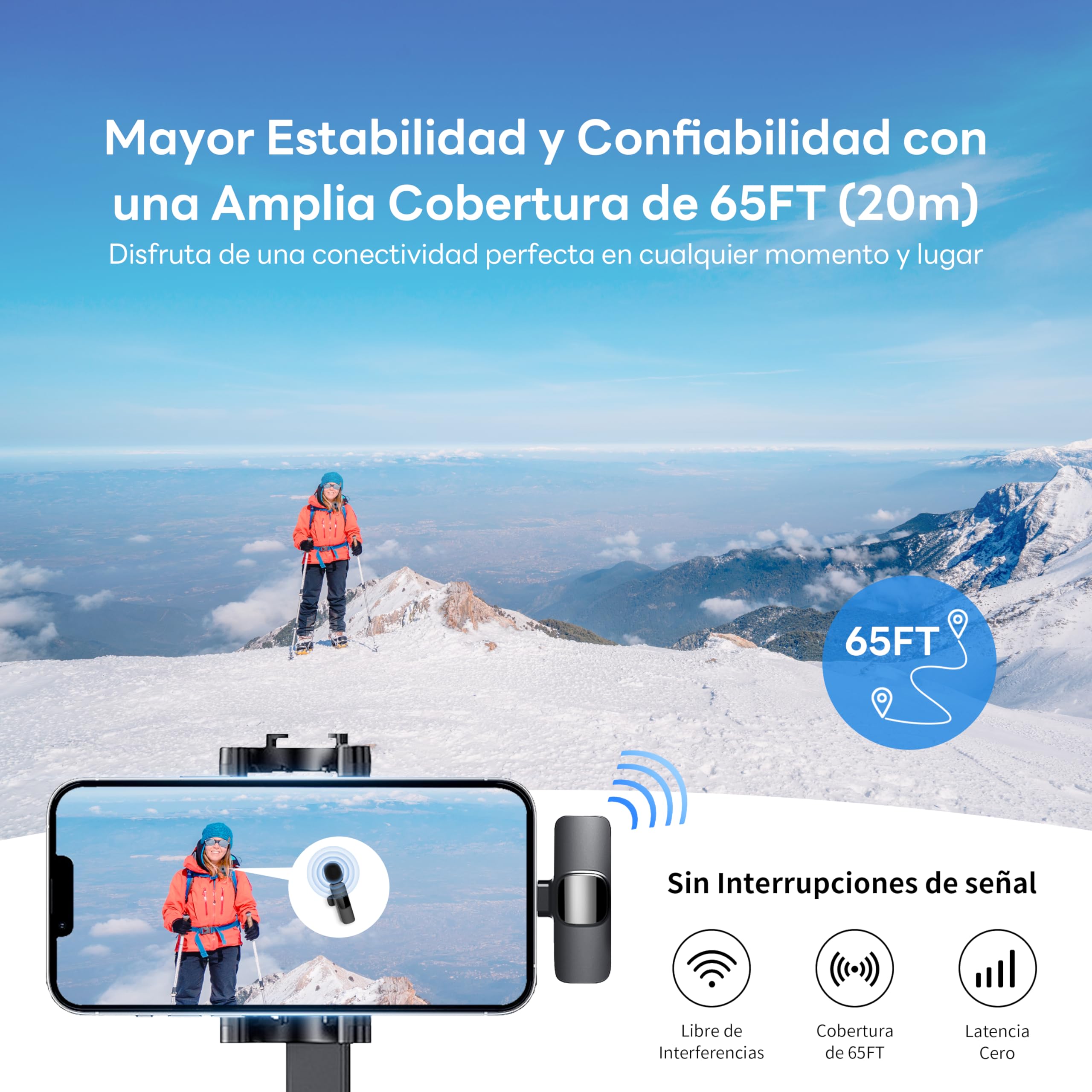 Microfono Inalambrico para iPhone y Android, Doble Microfono Solapa con Cancelación de Ruido DSP, Plug & Play, 10 Horas de Batería, con Adaptador Lightning, para Podcast, Streaming y Youtube