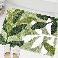 ZebraSmile Sage Green Leaves Bath Mat Rug - Soft Absorbent Non-Slip Bathroom Rug 17.5x25.5 Inch for Shower Tub Floor