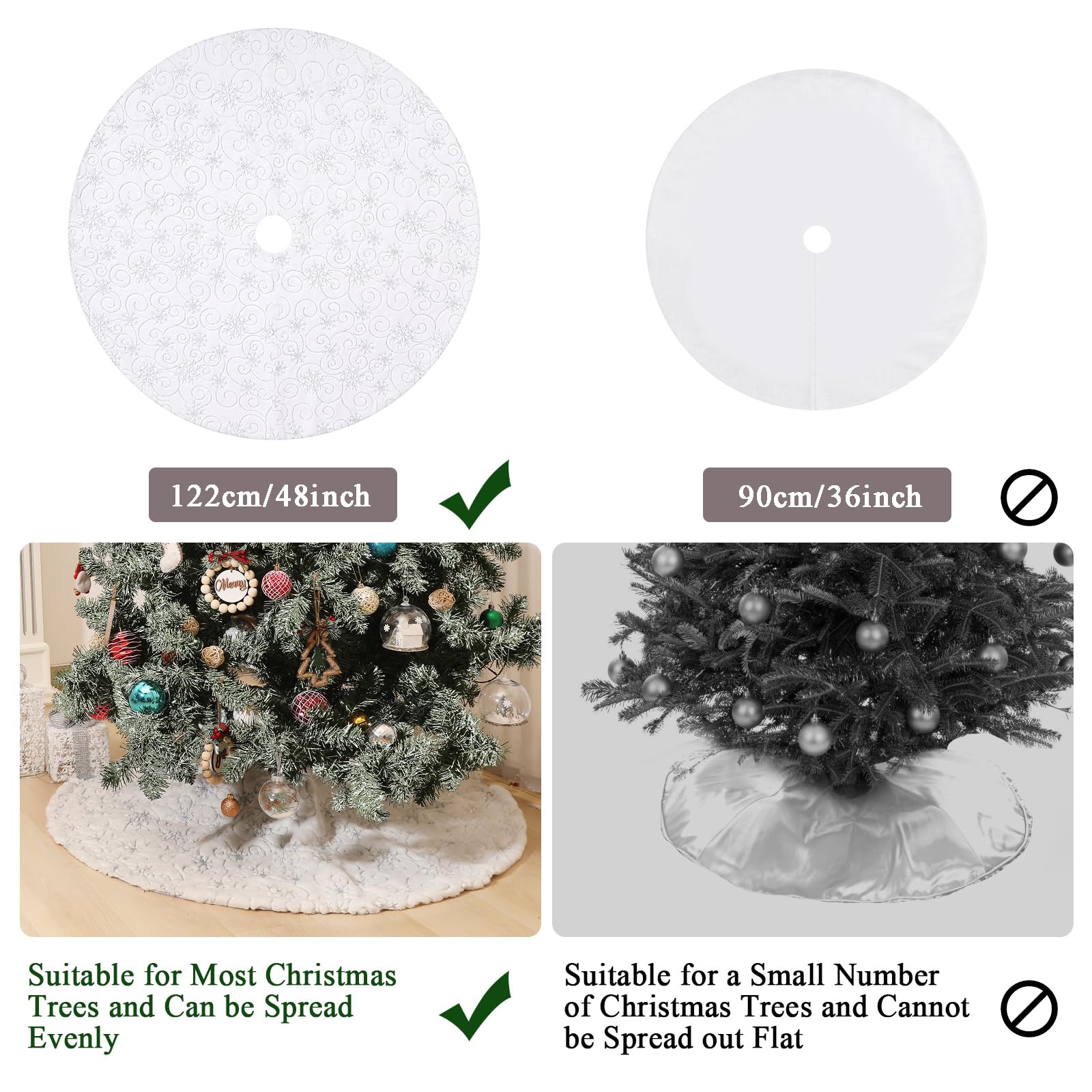 Jupe De Sapin De Noël Lewondr - 122 Cm, Fausse Fourrure Blanche à Motifs Flocons