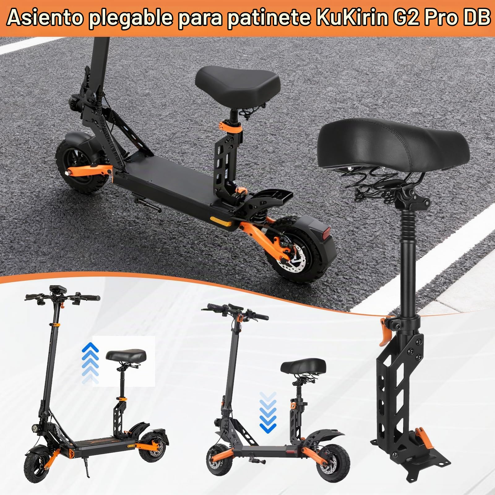 Asiento de Scooter, Asiento para KuKirin G2 Pro DB Patinete Eléctrico con Amortiguación y Diseño Desmontable Almohadón Pequeño de Motocicleta Plegable para Ciclismo de Larga Distancia