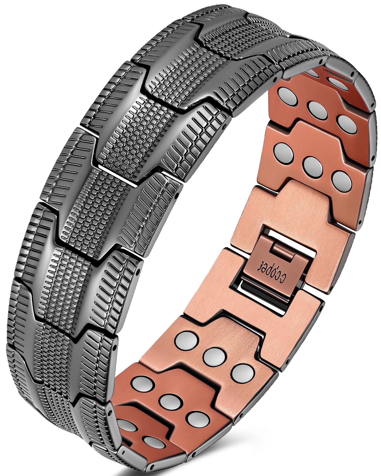 Jeracol Kupfer-Armbänder für Herren, 3 x magnetische Armbänder für Herren, mit ultrastarken Magneten, verstellbare Größe und Schmuck-Geschenkbox, 9.05 inches