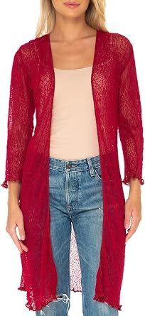 SHU-SHI Beach Kimono Coverups for Women Summer Cardigans Lightweight Open Front Cover Up Knit Sheer Sweater