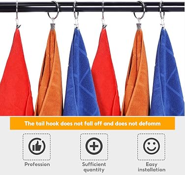 50PCS Curtain Rings, 25mm Curtain Rod Ring Clips with Hook