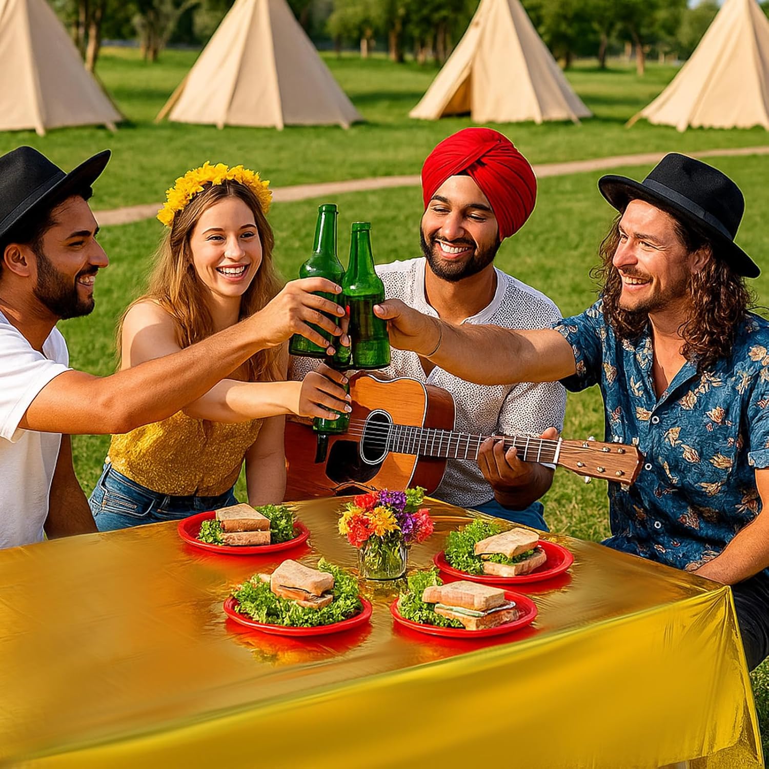 12 Pcs Foil Party Rectangular Table Covers Table Cloth 54 x 108 Inch Shiny Plastic Waterproof Tablecloth Party Desk Cover for Wedding Anniversary Engagement (Gold)