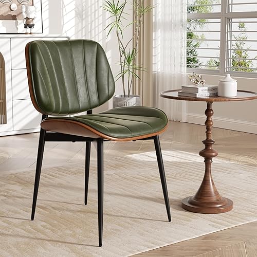 Miniatura 20 de Juego de 6 sillas de comedor, modernas de mediados de siglo, sillas de cocina tapizadas de piel sintética con respaldo de madera curvada de nogal