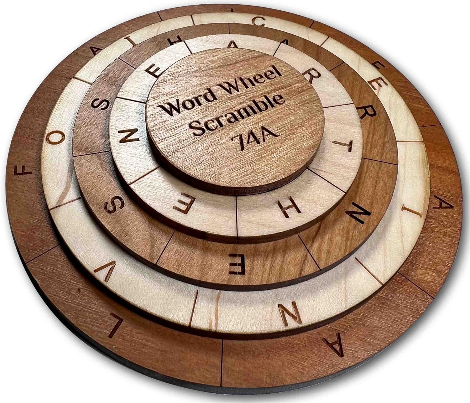 Word Wheel Scramble 74A- Wooden puzzle word search challenges