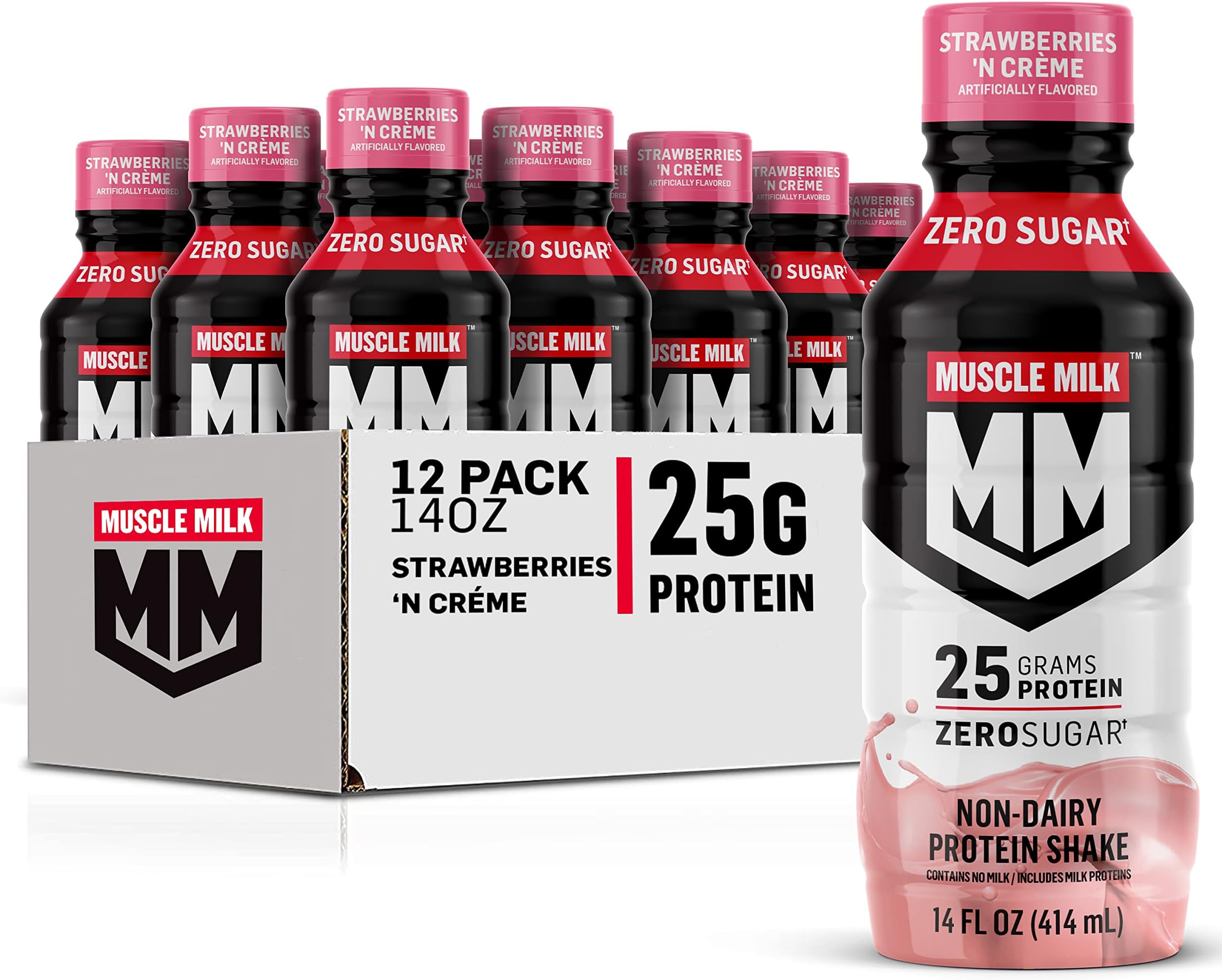 Muscle Milk Genuine Protein Shake, Strawberries 'N Crème, 25g Protein, 14 Fl Oz, 12 Pack