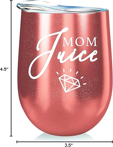 Miniatura 8 de Vaso de vino de acero inoxidable para mamá, 12 onzas con popote de acero, tapa sin BPA y cepillo de limpieza para pajilla, vaso de vino aislado sin