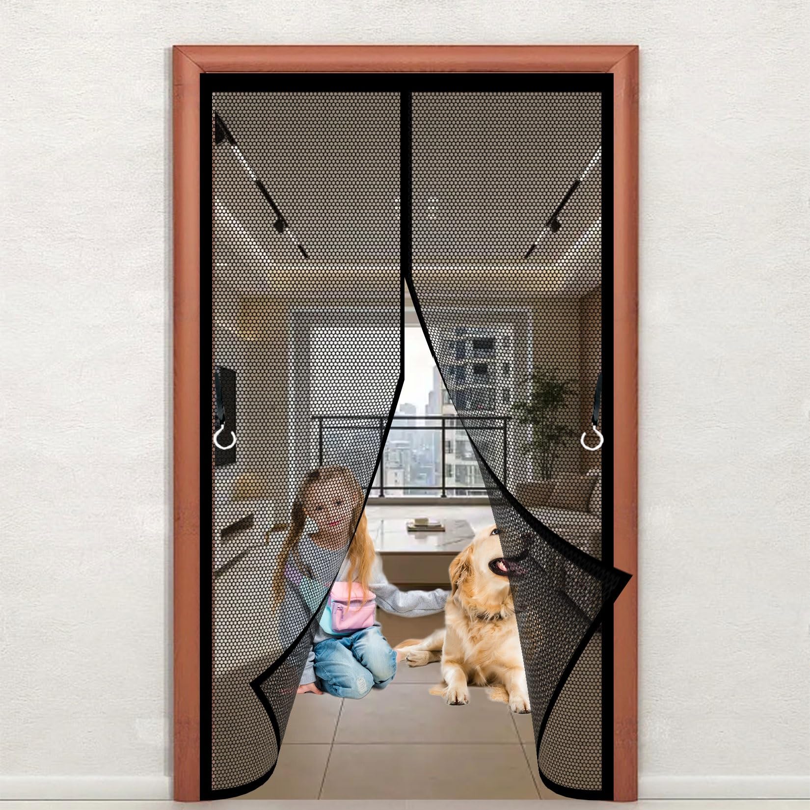 Liujyuan Black Magnetic Fly Screen Door 128 X 105 Cm Frame Hook & Loop, Powerful Magnets Fly Screen Curtain Without Drilling, Heavy Duty For Living Garage Doors,