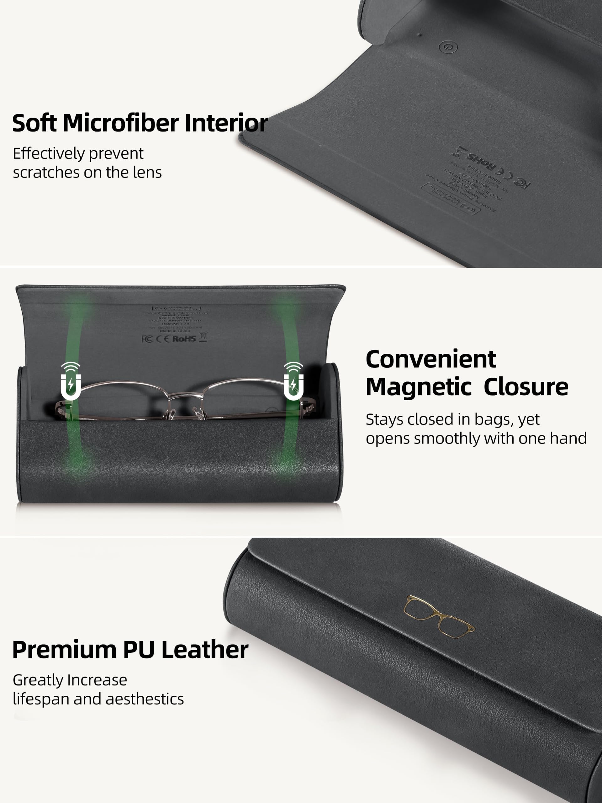 ExtreLife Smart Brillenetui, Funktioniert mit Apple Find My, Hartschalen-Sonnenbrillenetui für Damen Herren, Brillenetui mit GPS-Tracker, PU-Leder, Anti-Verlust, Wiederaufladbar, Schwarz