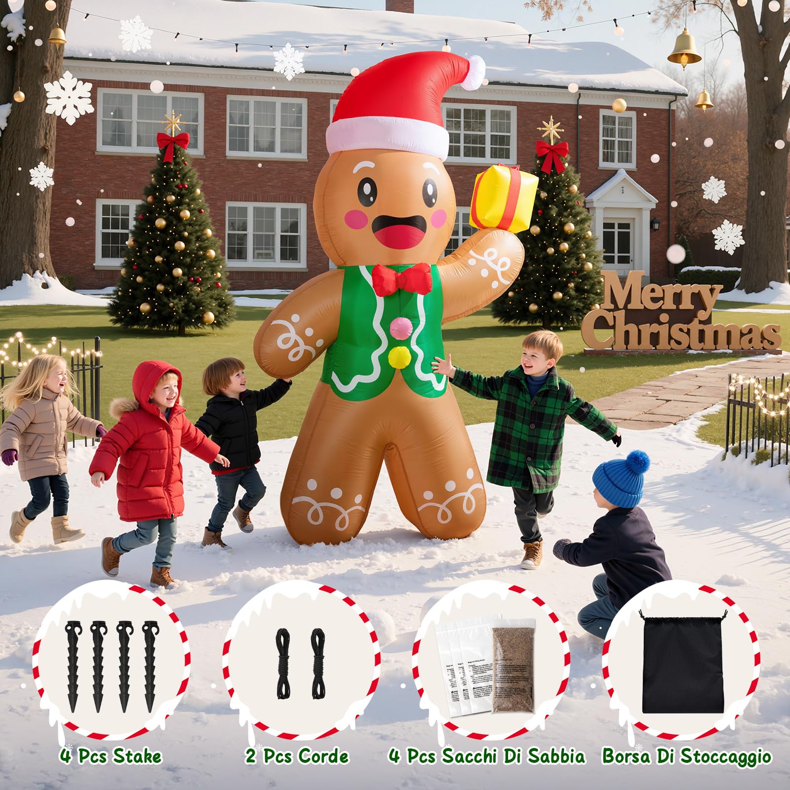 Wothfav 244CM/8FT Omino di Pan di Zenzero Gonfiabile Con Luci LED, Decorazione Natalizia Gonfiabile per Interno ed Esterno, Decorazione per Giardino e Cortile