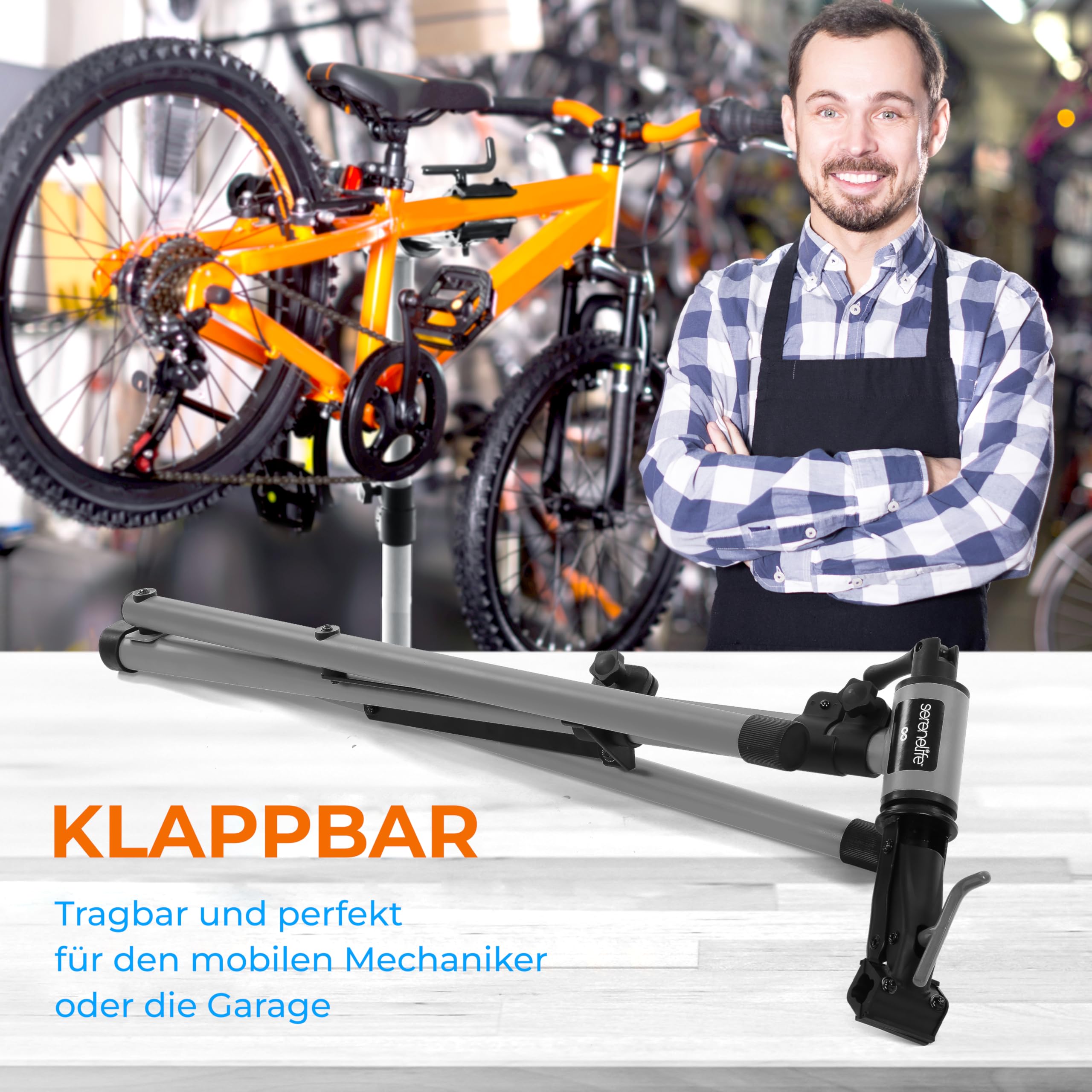 SereneLife Höhenverstellbarer Fahrradständer Mountainbike, Fahrrad & E Bike, Montageständer Klappbar für Reperatur, Wartung & Reinigung mit 360°
