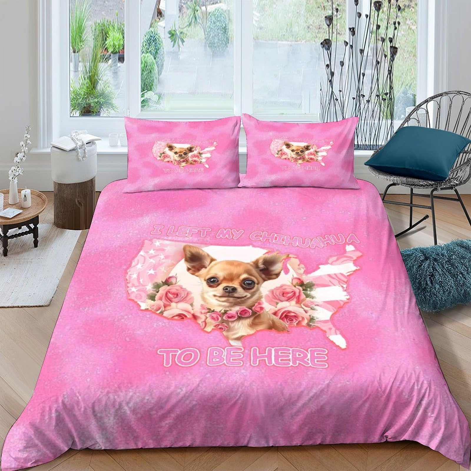 Ctjqhvkz Style-7 3D Printed Pink Chihuahua Fitted Sheet Microfiber Soft Floral Bed Cover For Bedroom Dorm Mattress Decor Single（135X200cm）