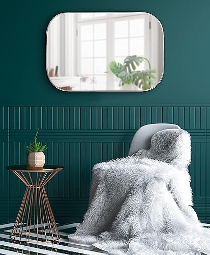 Miniatura 10 de Kate and Laurel Rollo - Espejo rectangular redondeado moderno, 20 x 30 pulgadas, plateado, espejo decorativo con marco de metal con esquinas de radio