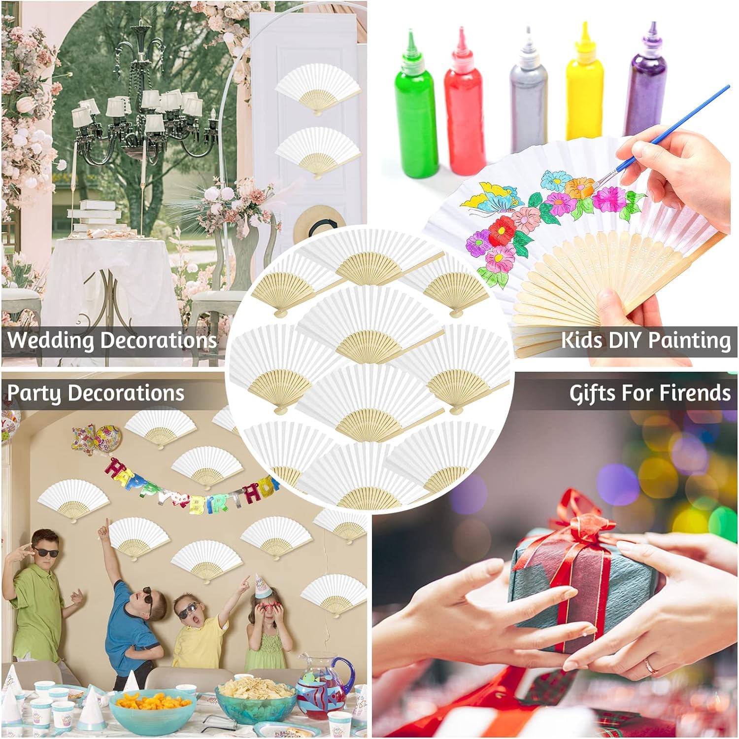 60 unidades Abanicos de papel blanco,Abanicos Plegables de Mano Abanicos de Papel y Bambú Paper Fan Color Blanco para Decoración Fiesta Baile Boda Casa Oficina DIY Regalo