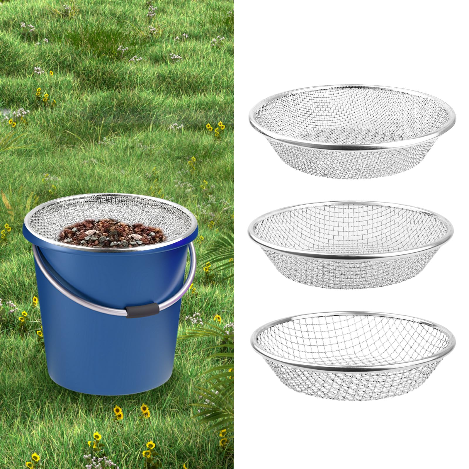 3Pcs Soil, Sand, and Compost Sifter for Gardening – Sieve for Rocks, Dirt, and Organic Material – Fits 5-Gallon Buckets 3 Apertures — image 1
