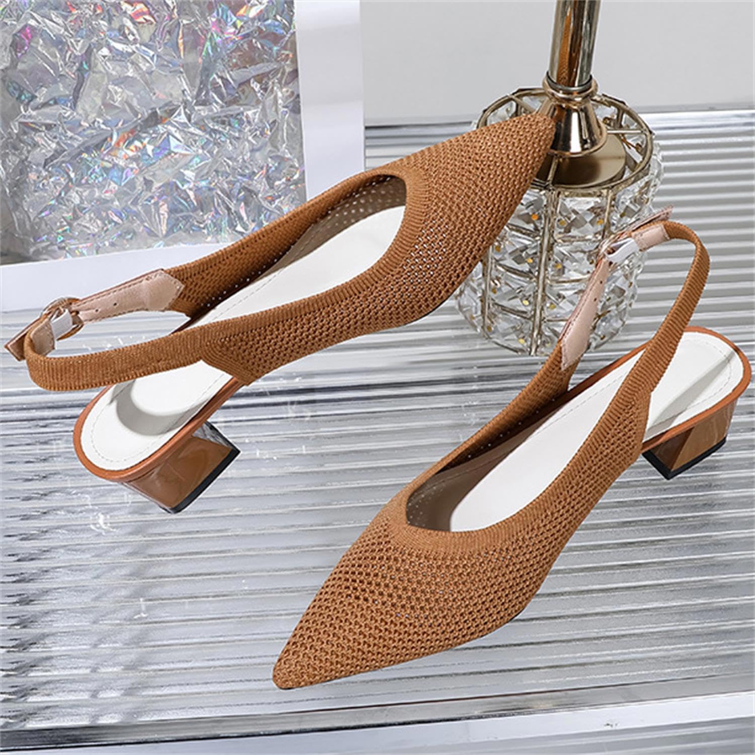 PPXID Femmes Talon Moyen Ouvert Bout Slingback Slip-on Escarpins Élégantes Chaussure à Talon Confortable et Classique