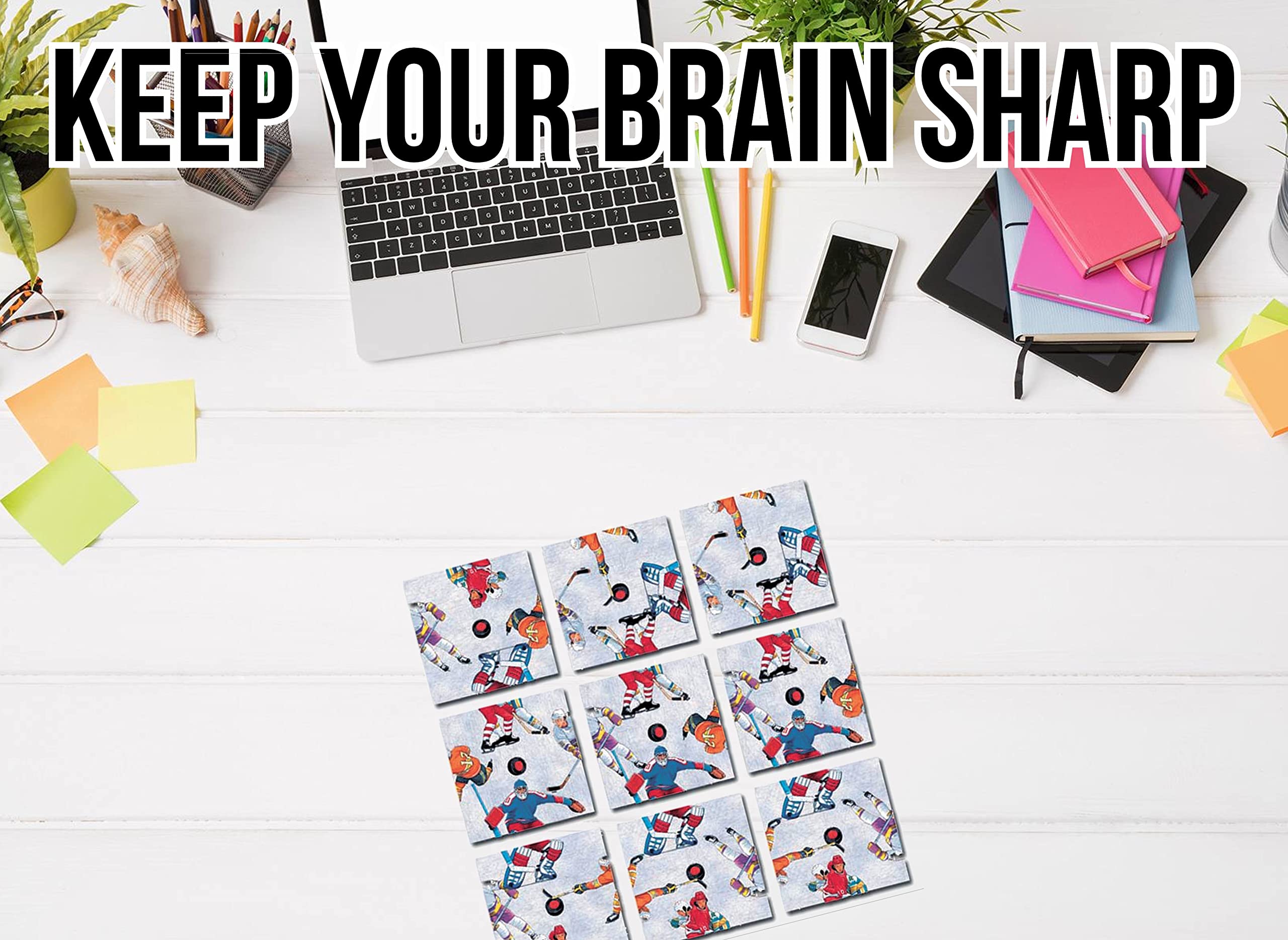 Ice Hockey Fan Wooden Brain Teaser Puzzle - 15 Piece Laser-Cut Challenge, 7.5" Square