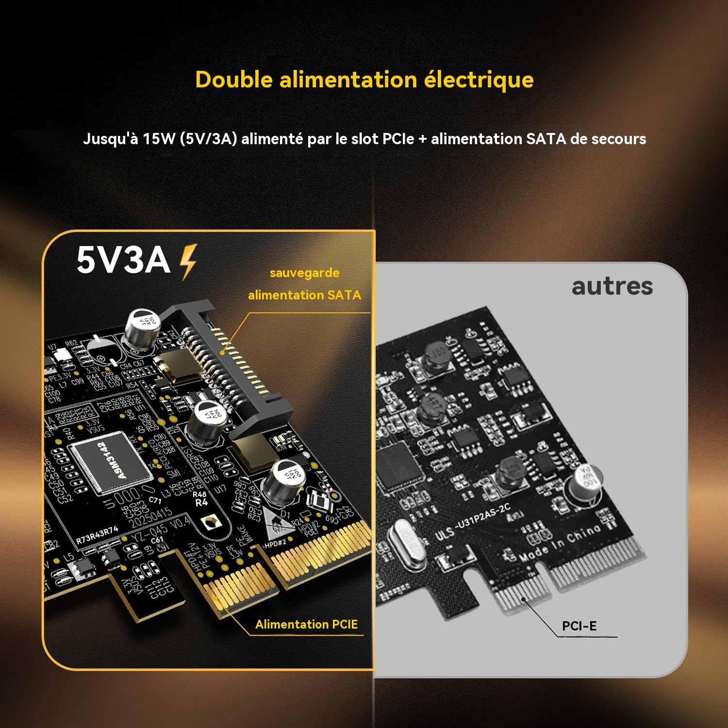 10Gbps Carte PCIE USB C 3.2 Gen 2, Carte d'Extension 2-Port PCle vers USB C, Adaptateur PCI Express 3.0 x4 pour PC de Bureau, Enceintes SSD, Stations de Travail, Sauvegarde de Fichiers, Données seulem
