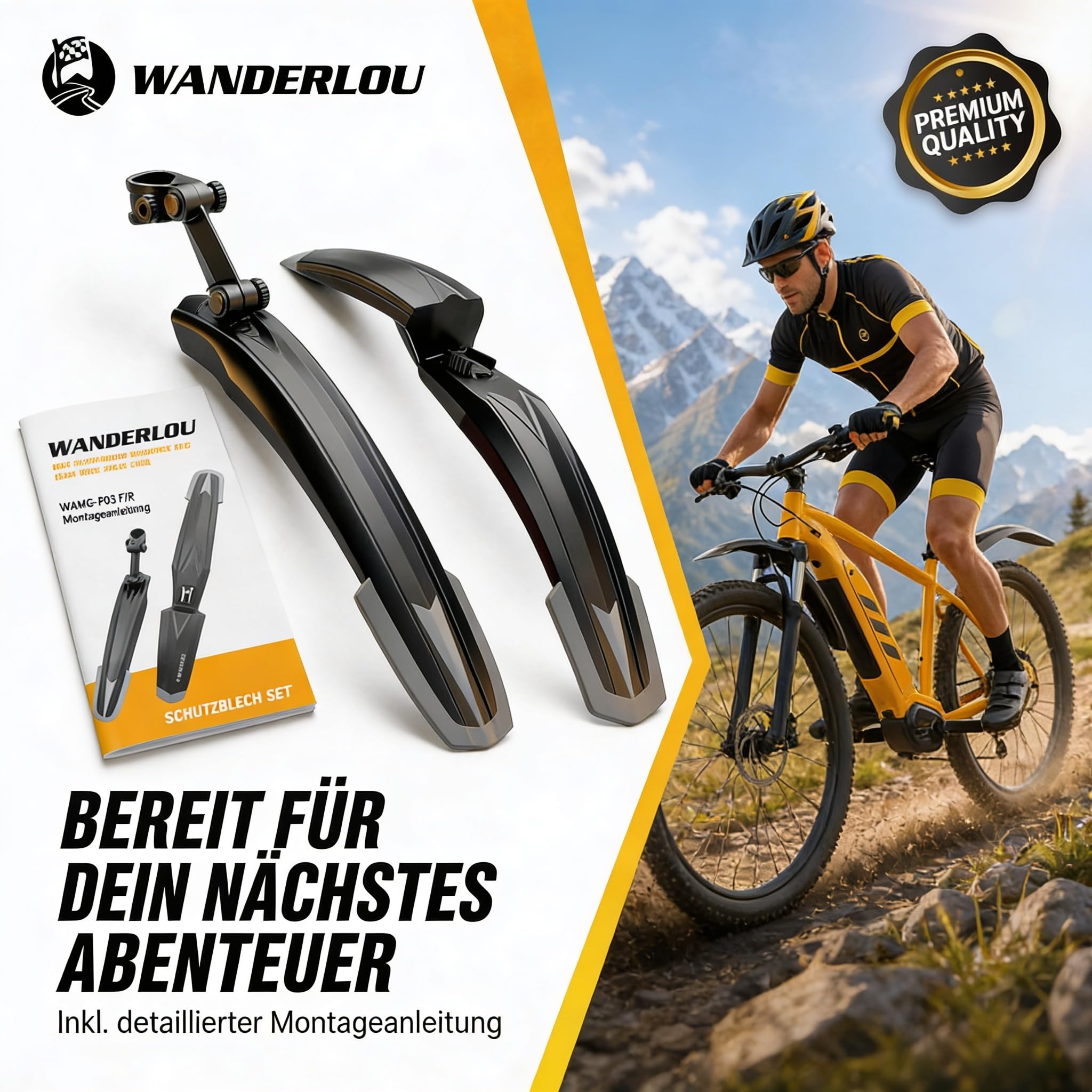 Parafango Mountain Bike 24-29 pollici | Parafango anteriore e posteriore | Parafango MTB con istruzioni e accessori | Parafango MTB sviluppato per l'uso quotidiano, tour e avventure