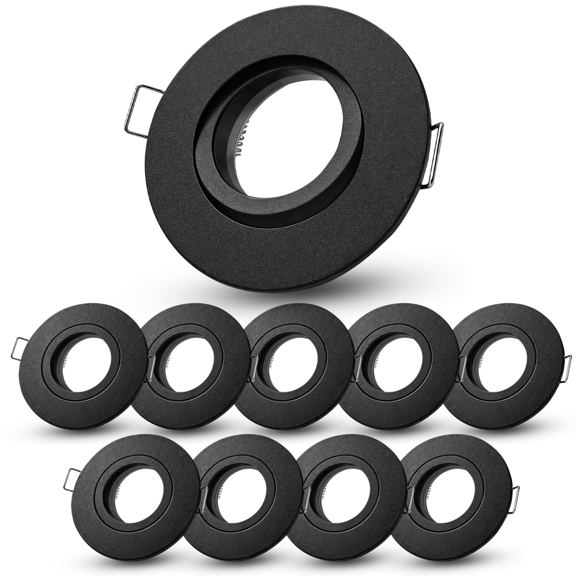 SSC-LUXon ORVIA Einbauspot 10er Set schwarz schwenkbar IP65 2W warmweiß | Zehn Einbauspots IP65 schwarz - 360° schwenkbar, warmweiß, für Bad, Dusche & außen, ohne Trafo, inkl. GU10 LED