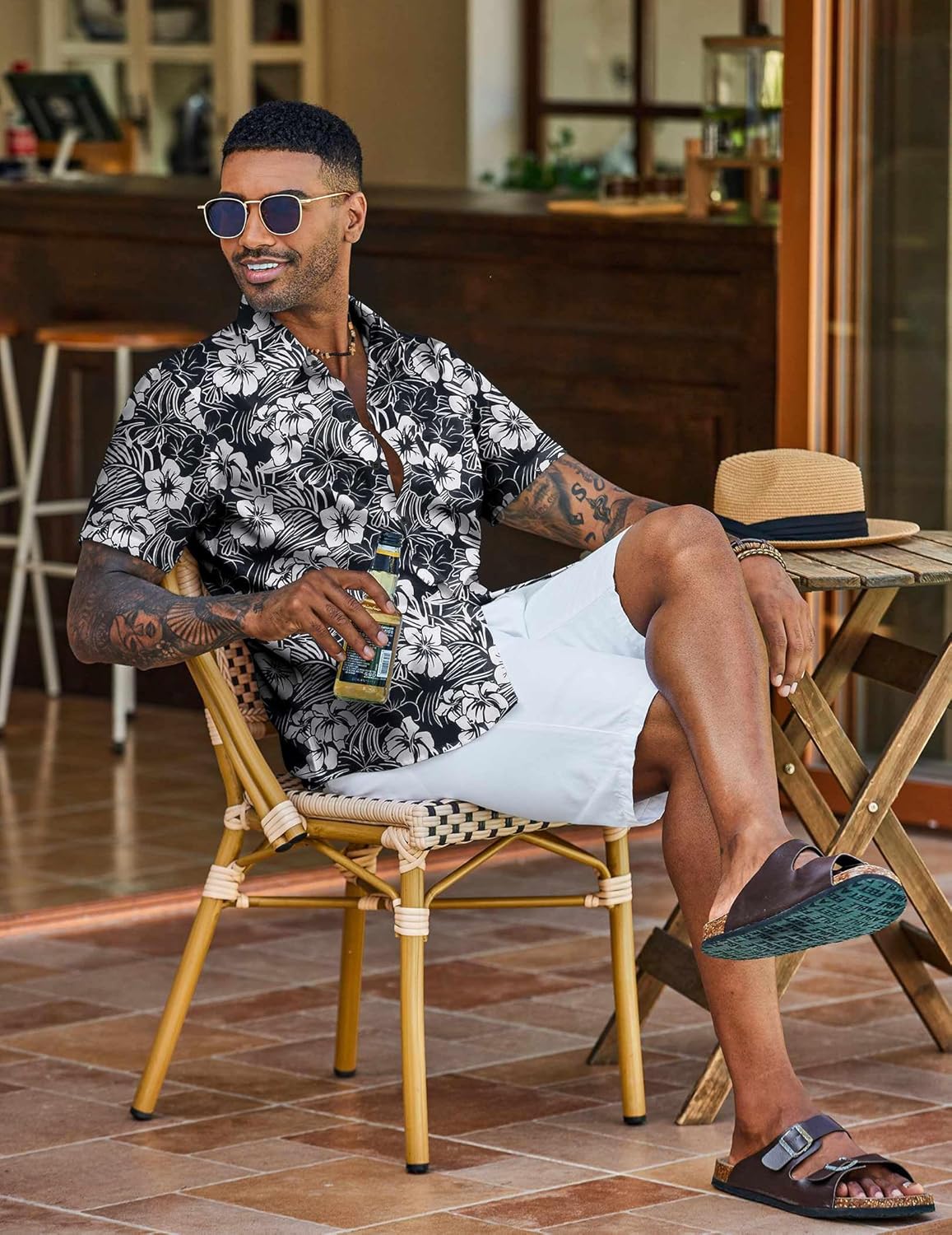 COOFANDY Men's Hawaiian Shirt Short Sleeve Floral Button Down Shirts Tropical Vacation Beach Shirts with Pocket - Image 4