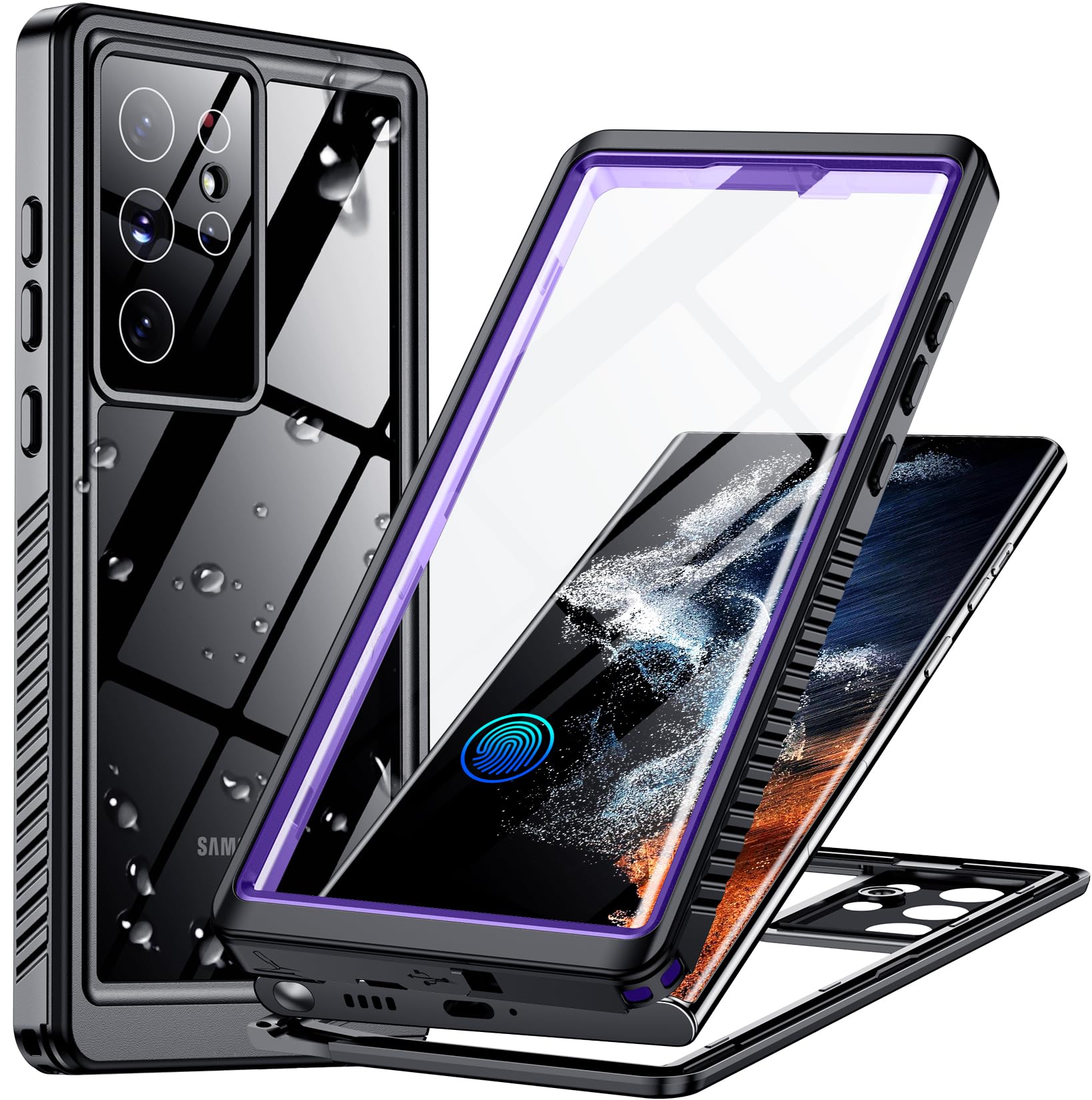 Temdan for Samsung Galaxy S22 Ultra Case,Waterproof Built-in Lens & Screen Protector[Full Body Shockproof][12 FT Military Drop Proof][Dustproof][IP68 Underwater] Case for S22 Ultra 5G 6.8”Purple