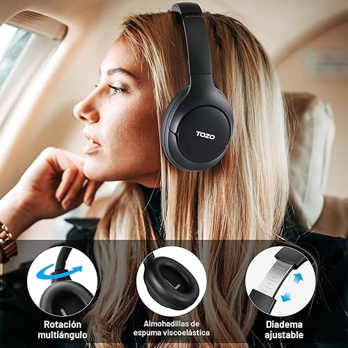 Miniatura 8 de TOZO HT2 Auriculares híbridos con cancelación activa de ruido, auriculares inalámbricos Bluetooth sobre la oreja, tiempo de reproducción de 60