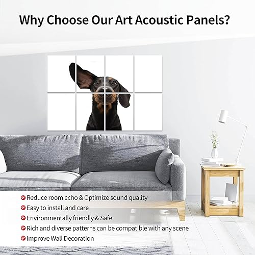 Miniatura 3 de Paneles acústicos artísticos, escucha atenta perro salchicha oído de perro aislado blanco acústico insonorizado panel de pared con panel