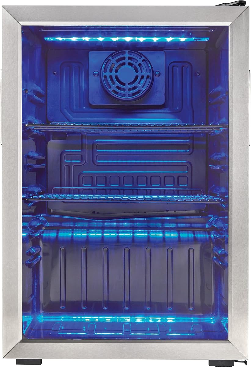 Danby DBC026A1BSSDB Centro de bebidas de 95 latas, refrigerador de 2.6 pies cúbicos para sótano, comedor, sala de estar, enfriador de bebidas, perfecto para cerveza, refrescos, agua, negro/acero inoxidable