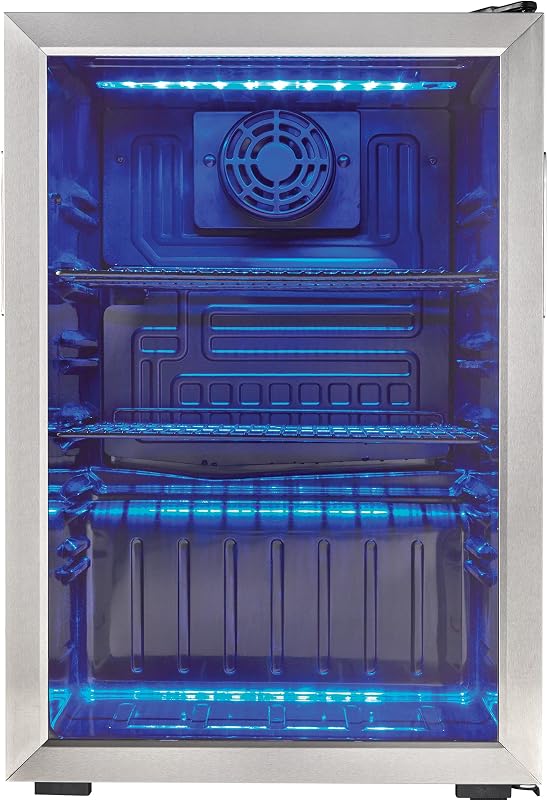 Danby DBC026A1BSSDB Centro de bebidas de 95 latas, refrigerador de 2.6 pies cúbicos para sótano, comedor, sala de estar, enfriador de bebidas, perfecto para cerveza, refrescos, agua, negro/acero inoxidable