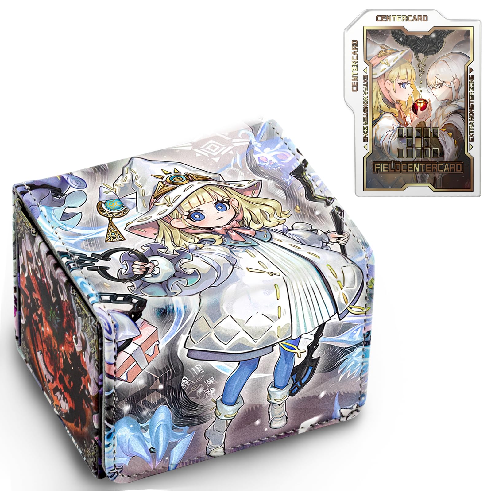 Caja de cartas para YGO MTG, más de 100 cajas de almacenamiento de cartas intercambiables, caja de almacenamiento de tarjetas de piel sintética, funda de cubierta de cartas premium (bosque